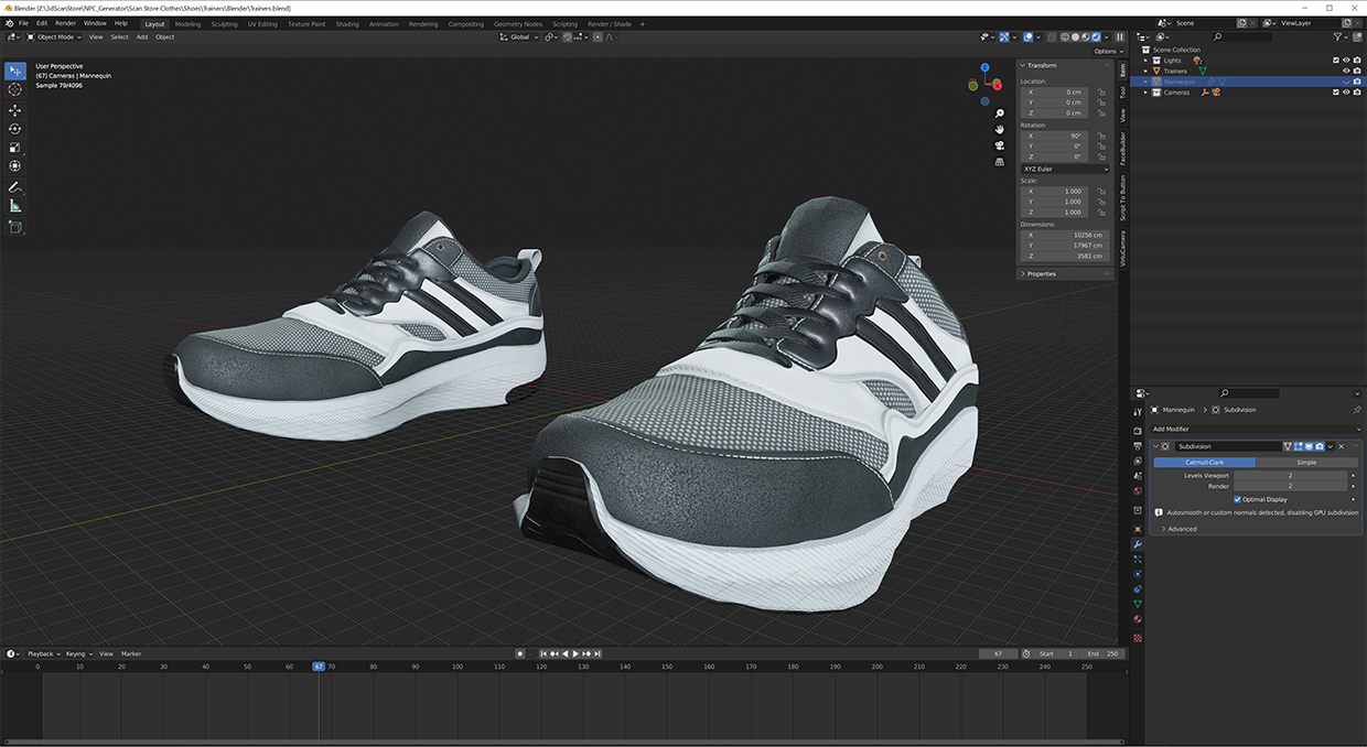 Trainers rendered in Blender with realistic details.